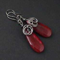 wire wrapping,wire-wrapping,czerwone kamienie - Kolczyki - Biżuteria