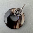 Wisiory brązowy wisior,okrągły,wire wrapping,srebrny