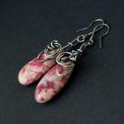 Kolczyki wire wrapping,kamień chryzantemowy,fuksja,klipsy