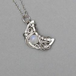 wisiorek,księżyc,wire wrapping,kamień księżycowy - Wisiory - Biżuteria