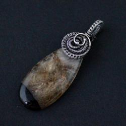 czarno złoty,złoto czarny,agat,wire wrapping,wrap - Wisiory - Biżuteria