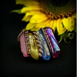 broszka,kwarc tytanowy,wire wrapping - Broszki - Biżuteria