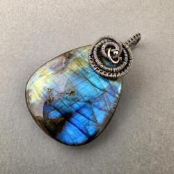 z labradorytem,labradoryt,wire wrapping,srebro - Wisiory - Biżuteria