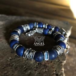 bransoleta z lapis lazuli,surowa męska bransoleta - Bransoletki - Biżuteria
