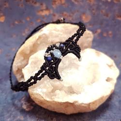 czarna bransoletka z jadeitem pleciona lunula - Bransoletki - Biżuteria