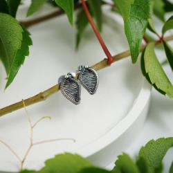srebrne kolczyki sztyfty listki - Kolczyki - Biżuteria