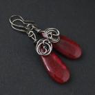 Kolczyki wire wrapping,wire-wrapping,czerwone kamienie