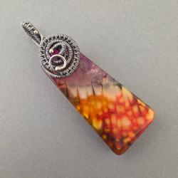 agat ognisty,agat wężowy,wire-wrapping,wirewrap - Wisiory - Biżuteria