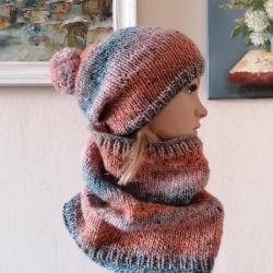czapka na drutach,komin na drutach,rękodzieło - Inne - Dodatki