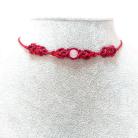 Naszyjniki choker czerwony pleciony kryształ górski makrama